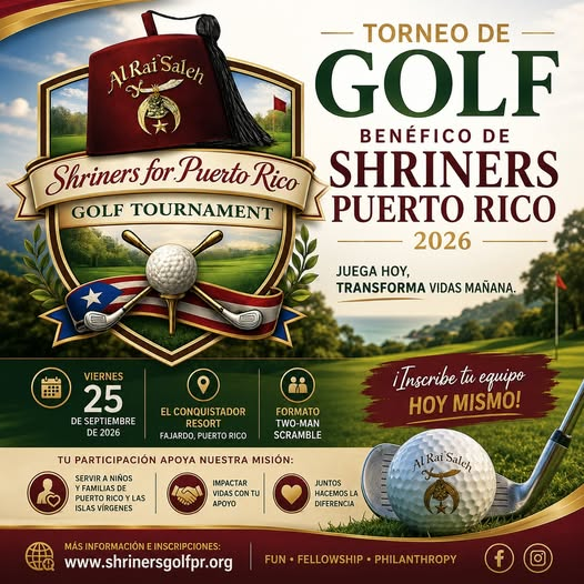 Anuncio del torneo benéfico de golf de Shriners Puerto Rico del 25 de septiembre de 2026